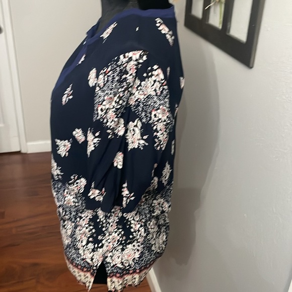 Universal Fashion Top Womens Small Blue White Boho Floral Pullover Blouse - Picture 2 of 10